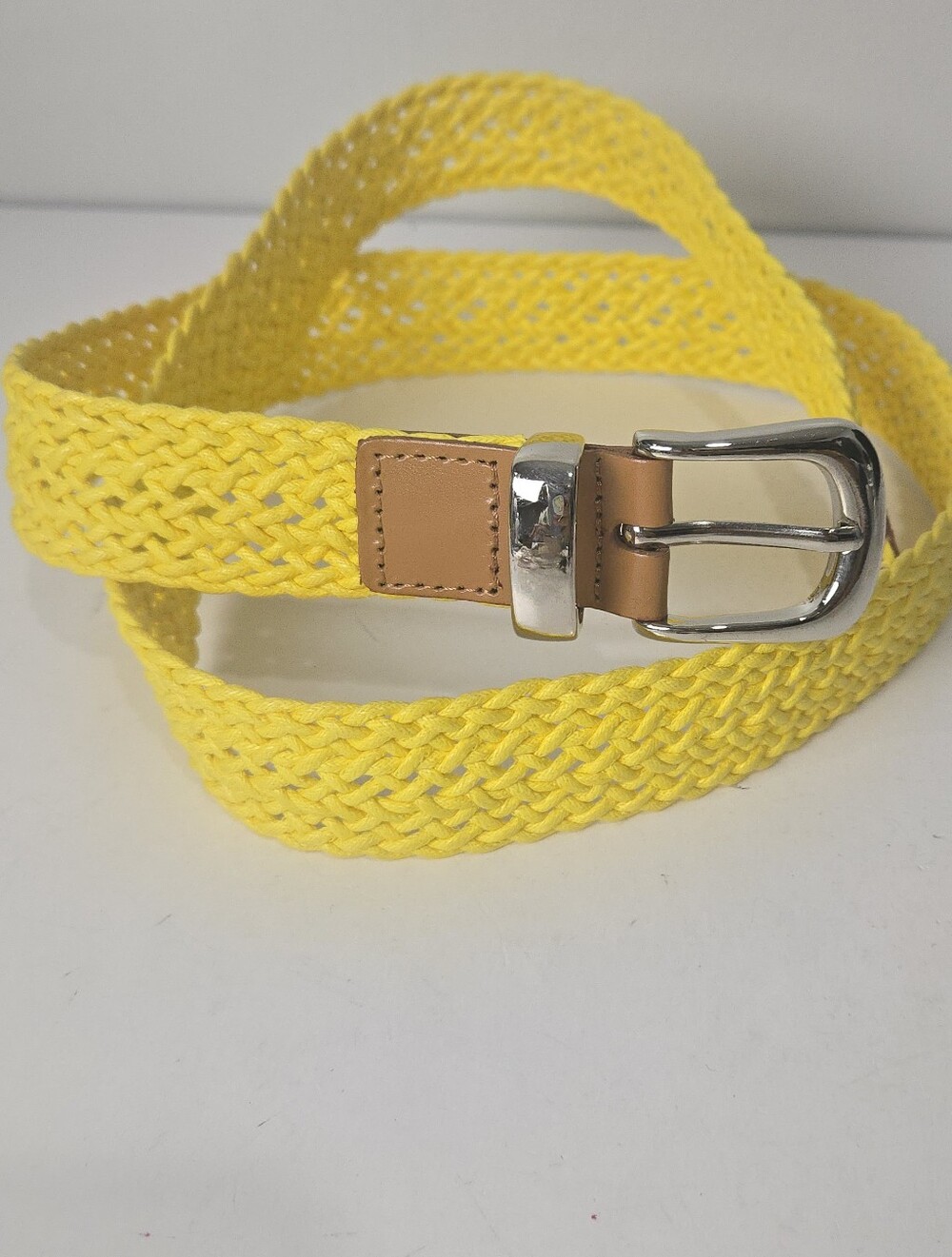 Yellow Woven Braided Belt with Silver Buckle
